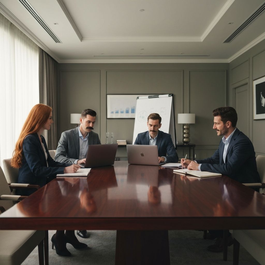 Corporate team at offsite meeting